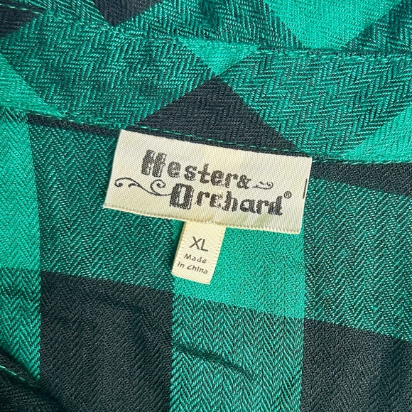 Hestera & Orchard Green Black Plaid Flannel Shirt XL Soft Rayon - Picture 2 of 6